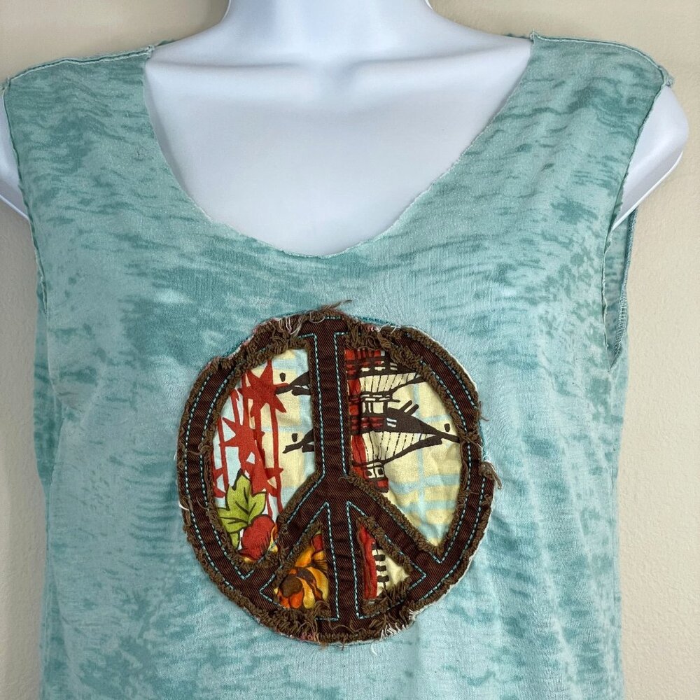 Hippie Tank Top Womens Medium Indie Festival Boho Embroidered Peace Sign Retro - Picture 2 of 16